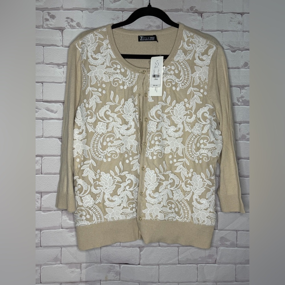 7th Avenue Design Studio Lace Cardigan | NWT | Size Large | Classic | Modern